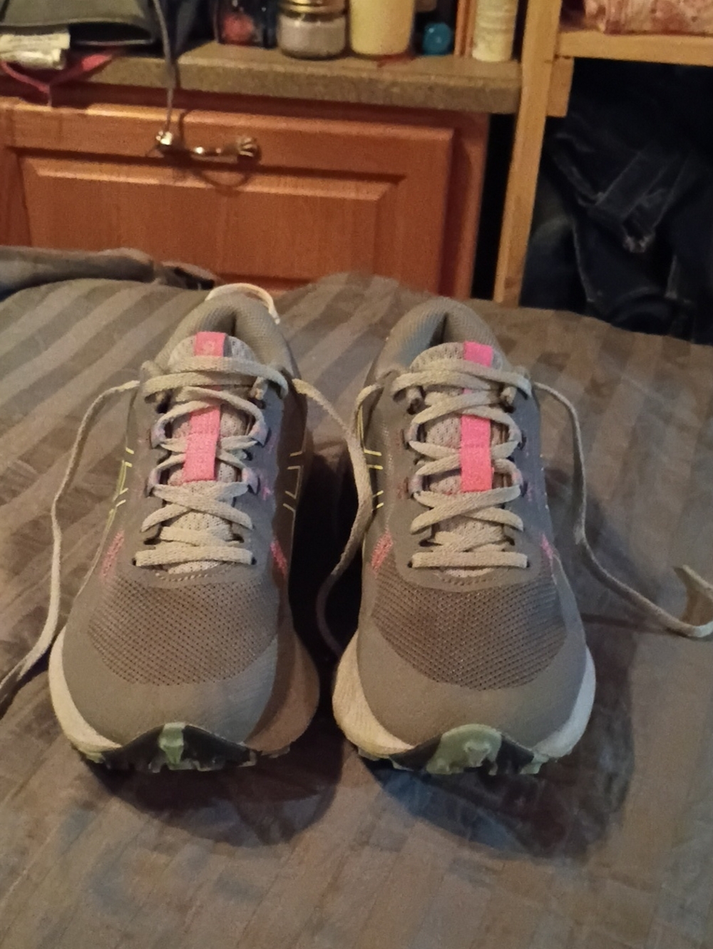 Asics Gray Athletic Sneakers with Pink Accents Size 9 Very Comfortable.